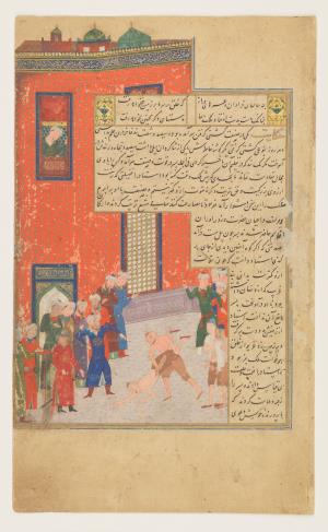 The wrestling match, from Prince Baysunghur's Rose Garden (Gulistan) by Sa`di.